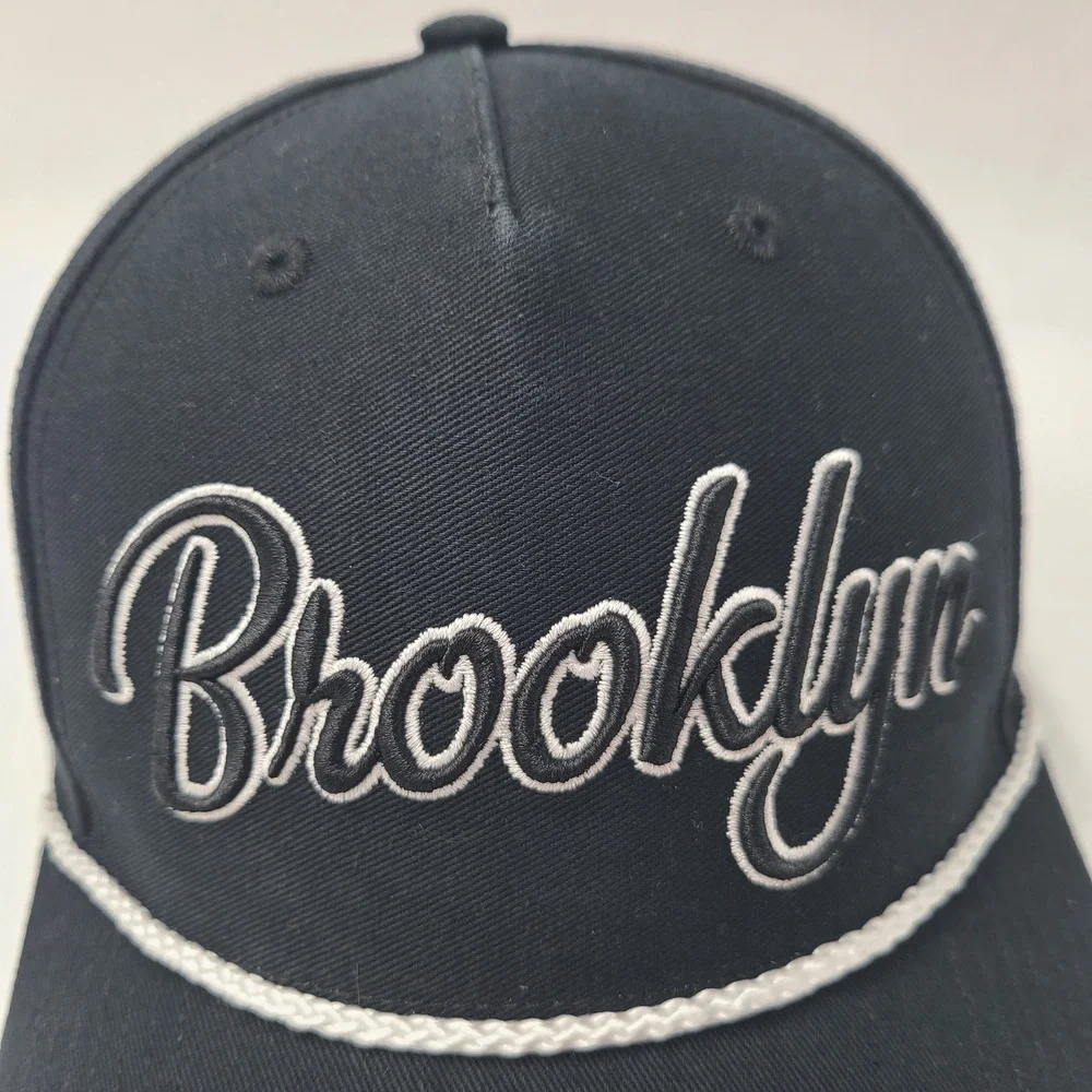 Brooklyn Nets Hat Snapback 47 Brand Hitch Black White Rope NBA Script Logo Men